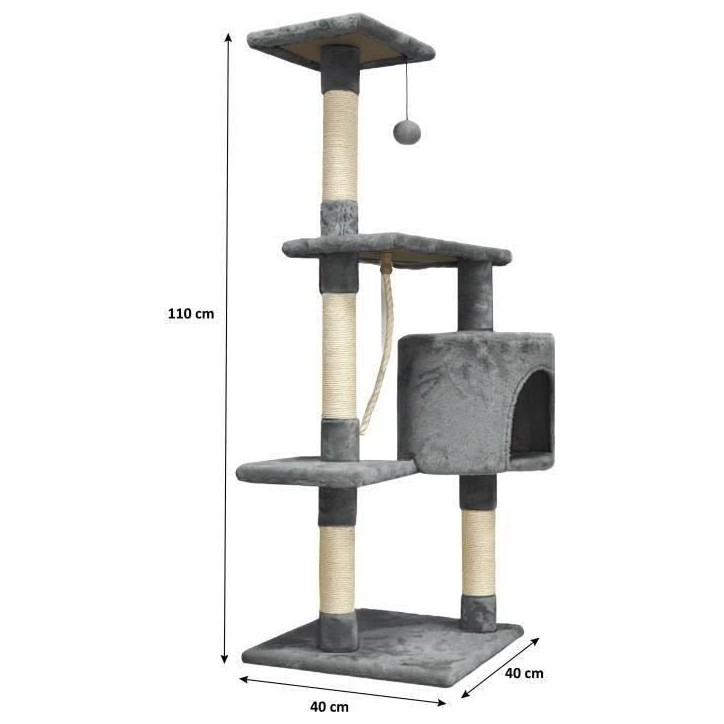 PALOMA Arbre a chat gris foncé 40 x 40 x 114cm - 3 plateformes, 1 corde, 1 niche , poteaux a griffer PALOMA Arbre a chat gris foncé 40 x 40 x 114cm - 3 plateformes, 1 corde, 1 niche , poteaux a griffer