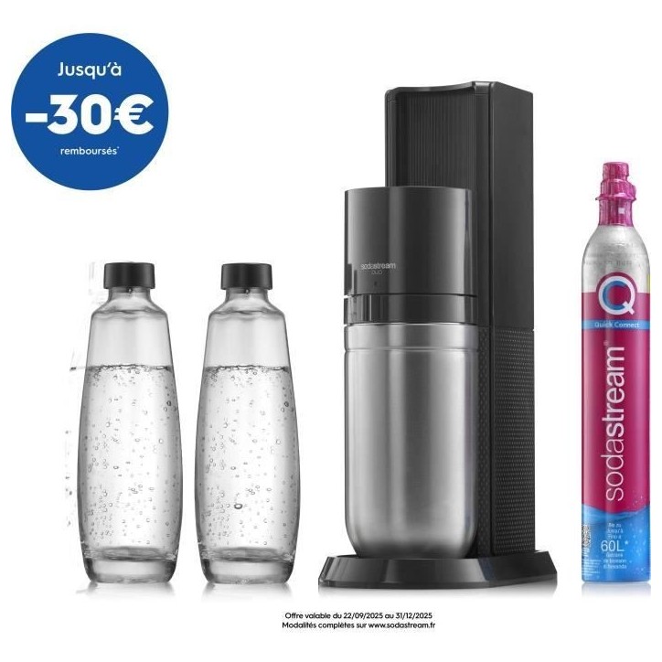 Machine a soda et eau pétillante SODASTREAM - DUO Noire - 2 carafes en verre - 1 recharge de gaz 60L Machine a soda et eau pétillante SODASTREAM - DUO Noire - 2 carafes en verre - 1 recharge de gaz 60L