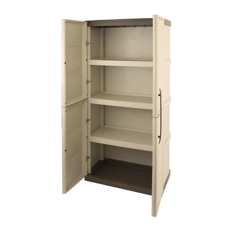 Armoire de rangement haute en résine TOOD - 3 tablettes - Taupe/écru Armoire de rangement haute en résine TOOD - 3 tablettes - Taupe/écru