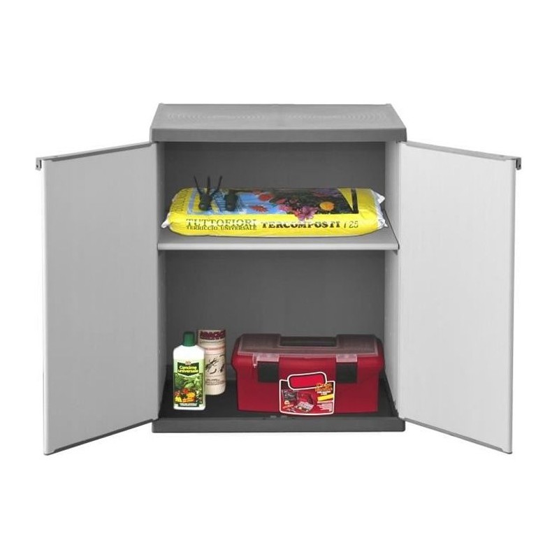 Armoire de rangement basse en résine TOOD - 1 tablette - 2 portes - G Armoire de rangement basse en résine TOOD - 1 tablette - 2 portes - G
