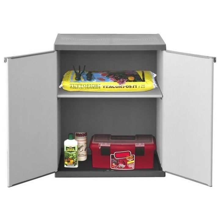 Armoire de rangement basse en résine TOOD - 1 tablette - 2 portes - Gris Armoire de rangement basse en résine TOOD - 1 tablette - 2 portes - Gris