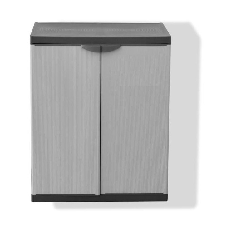 Armoire de rangement basse en résine TOOD - 1 tablette - 2 portes - Gris Armoire de rangement basse en résine TOOD - 1 tablette - 2 portes - Gris