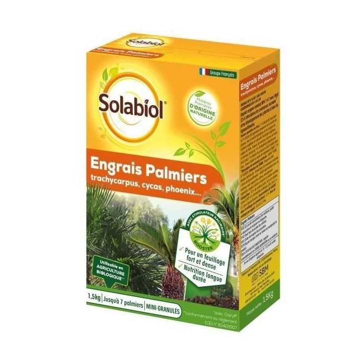 SOLABIOL SOPALMY15 Engrais palmiers et plantes mediterraneennes 1,5 Kg, Utilisable en Agriculture Biologique SOLABIOL SOPALMY15 Engrais palmiers et plantes mediterraneennes 1,5 Kg, Utilisable en Agriculture Biologique