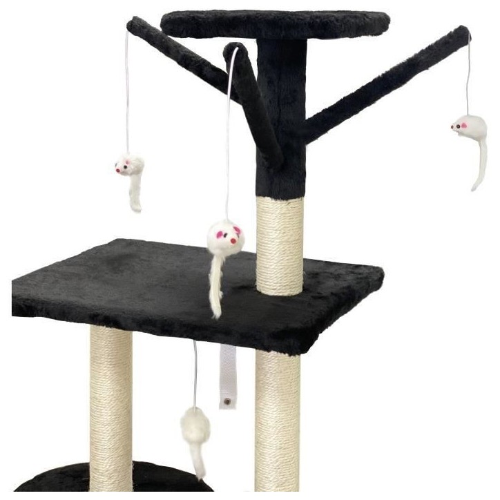 JIPSY Arbre a chat noir 79 x 34 x 138 cm - 3 plateformes, 1 perchoir, 1 niche, 1 escalier, poteaux a griffer