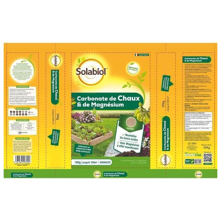 SOLABIOL SOCHAUX10 Carbonate De Chaux Et De Magnesium 10kg, Efficace SOLABIOL SOCHAUX10 Carbonate De Chaux Et De Magnesium 10kg, Efficace