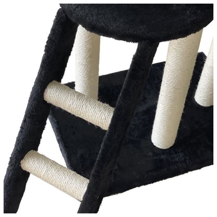 JIPSY Arbre a chat noir 79 x 34 x 138 cm - 3 plateformes, 1 perchoir, 1 niche, 1 escalier, poteaux a griffer