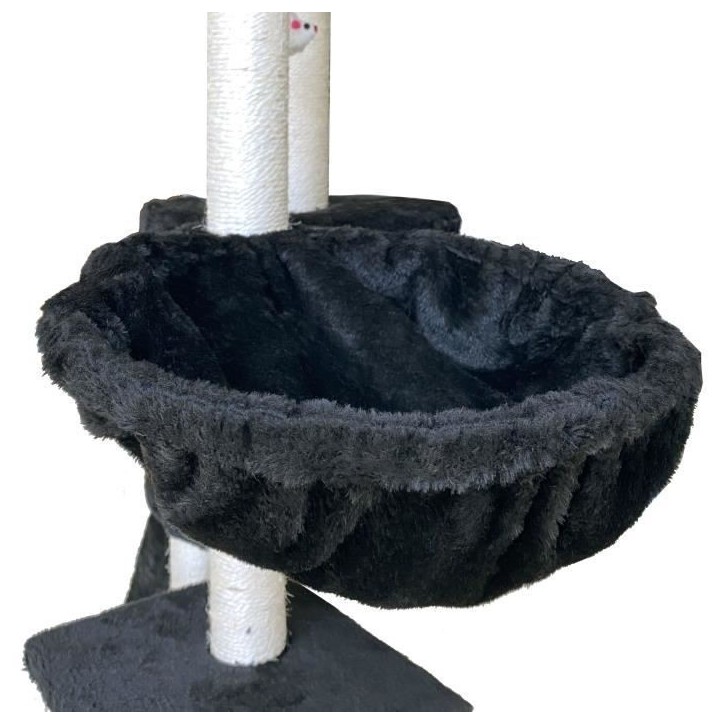 JIPSY Arbre a chat noir 79 x 34 x 138 cm - 3 plateformes, 1 perchoir, 1 niche, 1 escalier, poteaux a griffer