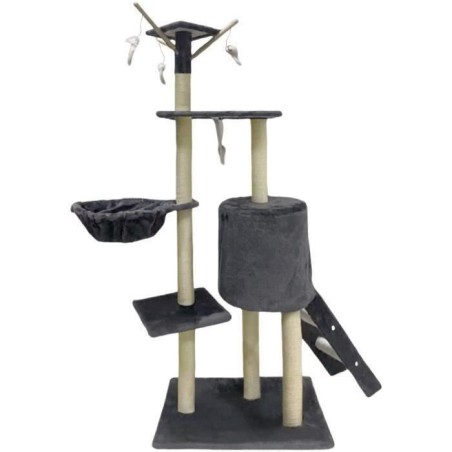 JIPSY Arbre a chat gris foncé 79 x 34 x 138 cm - 3 plateformes, 1 perchoir, 1 niche, 1 escalier, poteaux a griffer