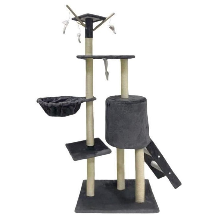 JIPSY Arbre a chat gris foncé 79 x 34 x 138 cm - 3 plateformes, 1 perchoir, 1 niche, 1 escalier, poteaux a griffer