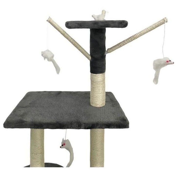 JIPSY Arbre a chat gris foncé 79 x 34 x 138 cm - 3 plateformes, 1 perchoir, 1 niche, 1 escalier, poteaux a griffer