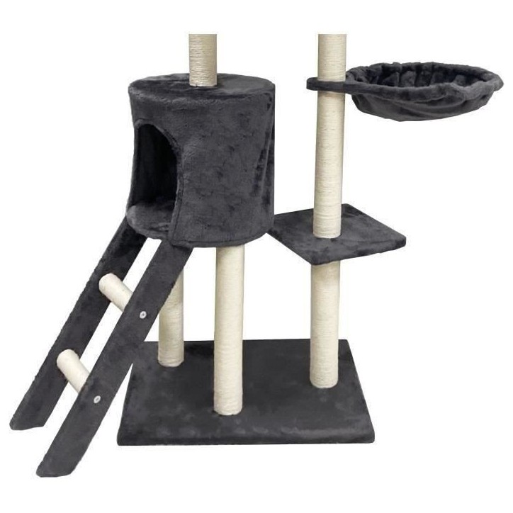 JIPSY Arbre a chat gris foncé 79 x 34 x 138 cm - 3 plateformes, 1 perchoir, 1 niche, 1 escalier, poteaux a griffer