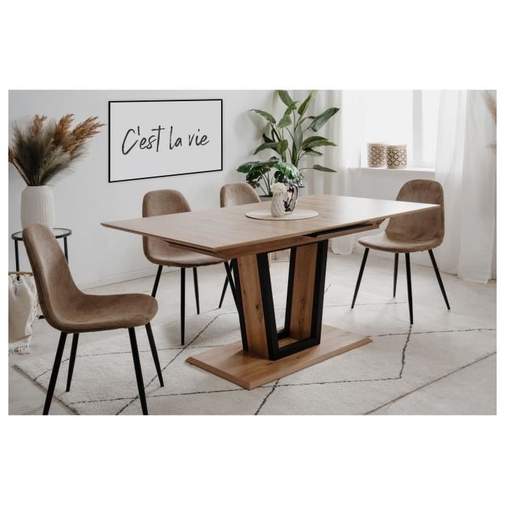 Table extensible - SORIA - Rectangulaire - 10 personnes - 160/200 x 76 x 90 cm - Noir / Chene artisan Table extensible - SORIA - Rectangulaire - 10 personnes - 160/200 x 76 x 90 cm - Noir / Chene artisan