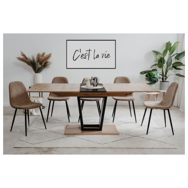 Table extensible - SORIA - Rectangulaire - 10 personnes - 160/200 x 76 x 90 cm - Noir / Chene artisan Table extensible - SORIA - Rectangulaire - 10 personnes - 160/200 x 76 x 90 cm - Noir / Chene artisan