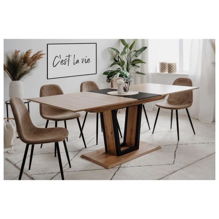 Table extensible - SORIA - Rectangulaire - 10 personnes - 160/200 x 76 x 90 cm - Noir / Chene artisan Table extensible - SORIA - Rectangulaire - 10 personnes - 160/200 x 76 x 90 cm - Noir / Chene artisan
