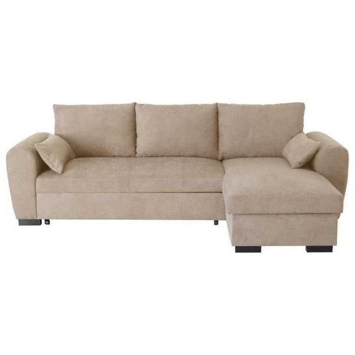 Canapé d'angle convertible réversible MAX - Méridienne avec coffre - Tissu camel - L 240 x P 143 x H 85 cm Canapé d'angle convertible réversible MAX - Méridienne avec coffre - Tissu camel - L 240 x P 143 x H 85 cm