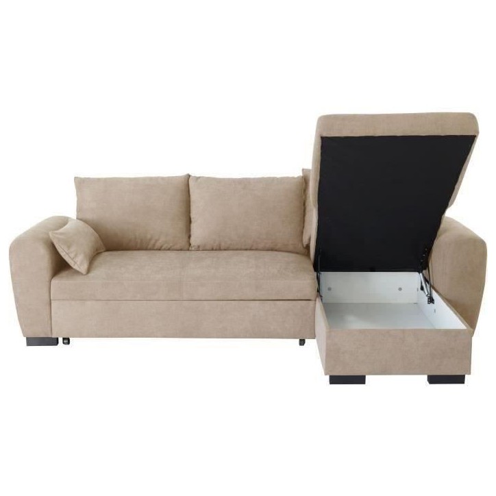 Canapé d'angle convertible réversible MAX - Méridienne avec coffre - Tissu camel - L 240 x P 143 x H 85 cm Canapé d'angle convertible réversible MAX - Méridienne avec coffre - Tissu camel - L 240 x P 143 x H 85 cm