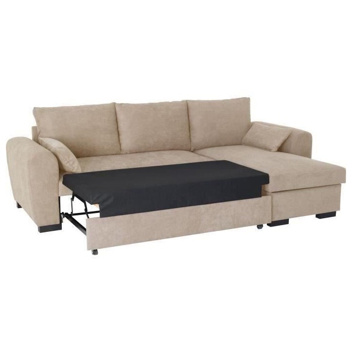 Canapé d'angle convertible réversible MAX - Méridienne avec coffre - Tissu camel - L 240 x P 143 x H 85 cm Canapé d'angle convertible réversible MAX - Méridienne avec coffre - Tissu camel - L 240 x P 143 x H 85 cm