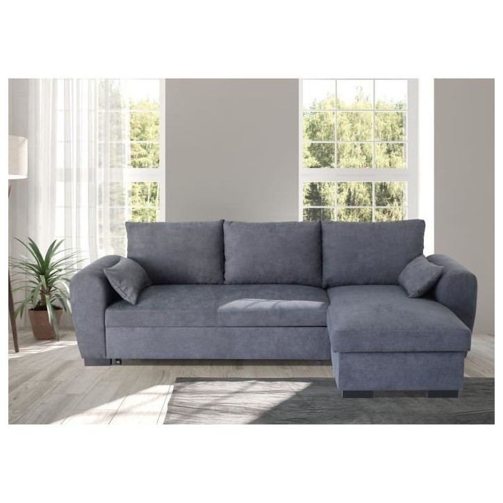 Canapé d'angle convertible réversible MAX - Méridienne avec coffre - Tissu gris foncé - L 240 x P 143 x H 85 cm Canapé d'angle convertible réversible MAX - Méridienne avec coffre - Tissu gris foncé - L 240 x P 143 x H 85 cm