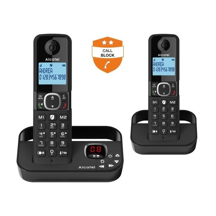 Téléphone fixe sans fil - ALCATEL - F860 voice duo noir - Avec fonction blocage d'appels indésirables