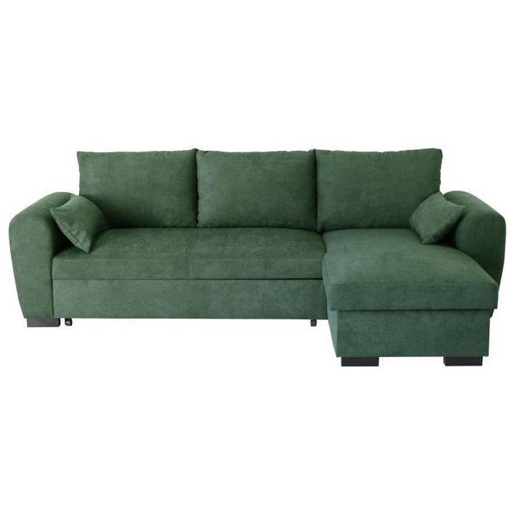Canapé d'angle convertible réversible MAX - Méridienne avec coffre - Tissu vert - L 240 x P 143 x H 85 cm Canapé d'angle convertible réversible MAX - Méridienne avec coffre - Tissu vert - L 240 x P 143 x H 85 cm