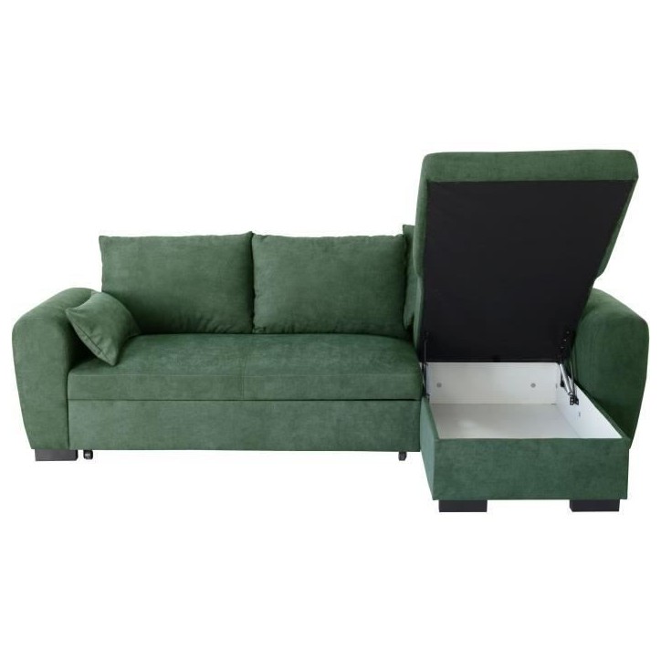 Canapé d'angle convertible réversible MAX - Méridienne avec coffre - Tissu vert - L 240 x P 143 x H 85 cm Canapé d'angle convertible réversible MAX - Méridienne avec coffre - Tissu vert - L 240 x P 143 x H 85 cm