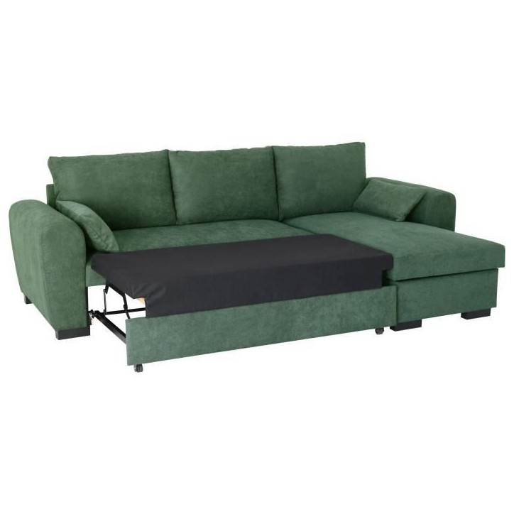 Canapé d'angle convertible réversible MAX - Méridienne avec coffre - Tissu vert - L 240 x P 143 x H 85 cm Canapé d'angle convertible réversible MAX - Méridienne avec coffre - Tissu vert - L 240 x P 143 x H 85 cm