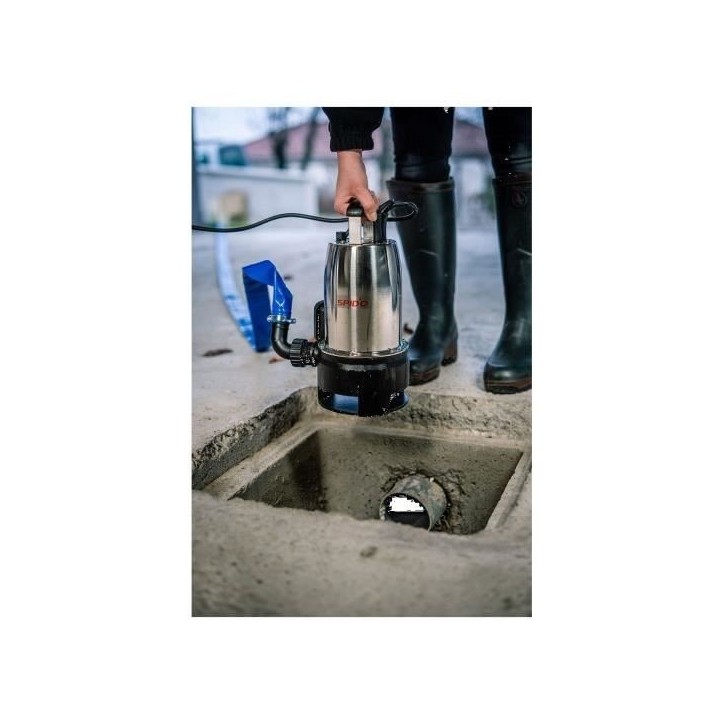 Pompe d'évacuation - SPIDO - Pro Maxinox 500 - 500 W - Débit maximal de 10,5 m³/h - Livré avec un coude a écrou tournant F Pompe d'évacuation - SPIDO - Pro Maxinox 500 - 500 W - Débit maximal de 10,5 m³/h - Livré avec un coude a écrou tournant F