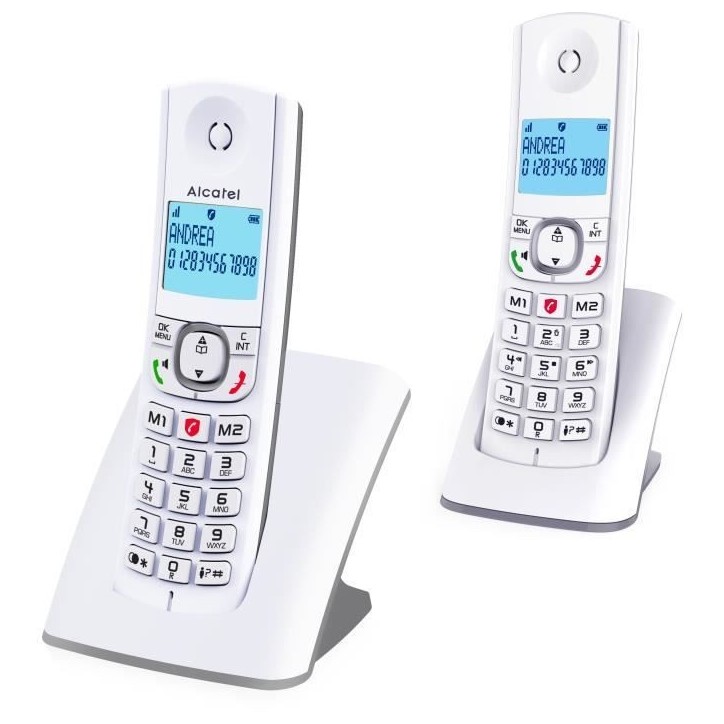 Téléphone sans fil - ALCATEL - F530 Duo - 2 combinés, blocage d'appels, mains libres, 2 mémoires directes, Blanc/Gris Téléphone sans fil - ALCATEL - F530 Duo - 2 combinés, blocage d'appels, mains libres, 2 mémoires directes, Blanc/Gris