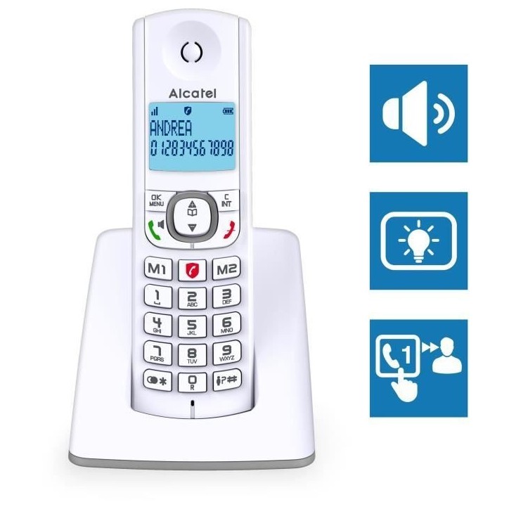 Téléphone sans fil - ALCATEL - F530 Duo - 2 combinés, blocage d'appels, mains libres, 2 mémoires directes, Blanc/Gris Téléphone sans fil - ALCATEL - F530 Duo - 2 combinés, blocage d'appels, mains libres, 2 mémoires directes, Blanc/Gris