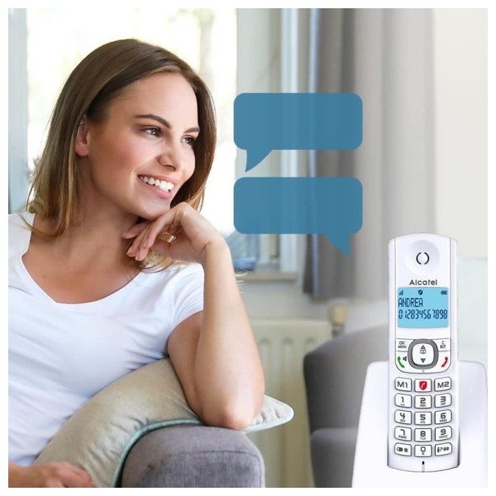 Téléphone sans fil - ALCATEL - F530 Duo - 2 combinés, blocage d'appels, mains libres, 2 mémoires directes, Blanc/Bleu Téléphone sans fil - ALCATEL - F530 Duo - 2 combinés, blocage d'appels, mains libres, 2 mémoires directes, Blanc/Bleu
