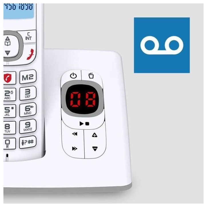 Téléphone sans fil - ALCATEL - F530 Voice - Répondeur, blocage d'appels, mains libres, 2 mémoires directes, Blanc/Gris Téléphone sans fil - ALCATEL - F530 Voice - Répondeur, blocage d'appels, mains libres, 2 mémoires directes, Blanc/Gris
