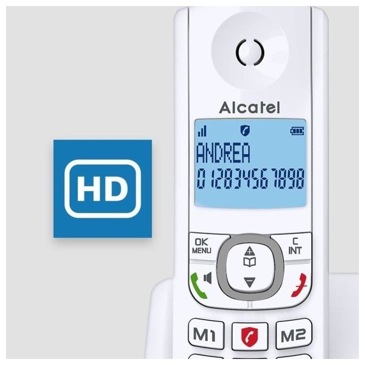 Téléphone sans fil - ALCATEL - F530 Voice - Répondeur, blocage d'appels, mains libres, 2 mémoires directes, Blanc/Gris Téléphone sans fil - ALCATEL - F530 Voice - Répondeur, blocage d'appels, mains libres, 2 mémoires directes, Blanc/Gris