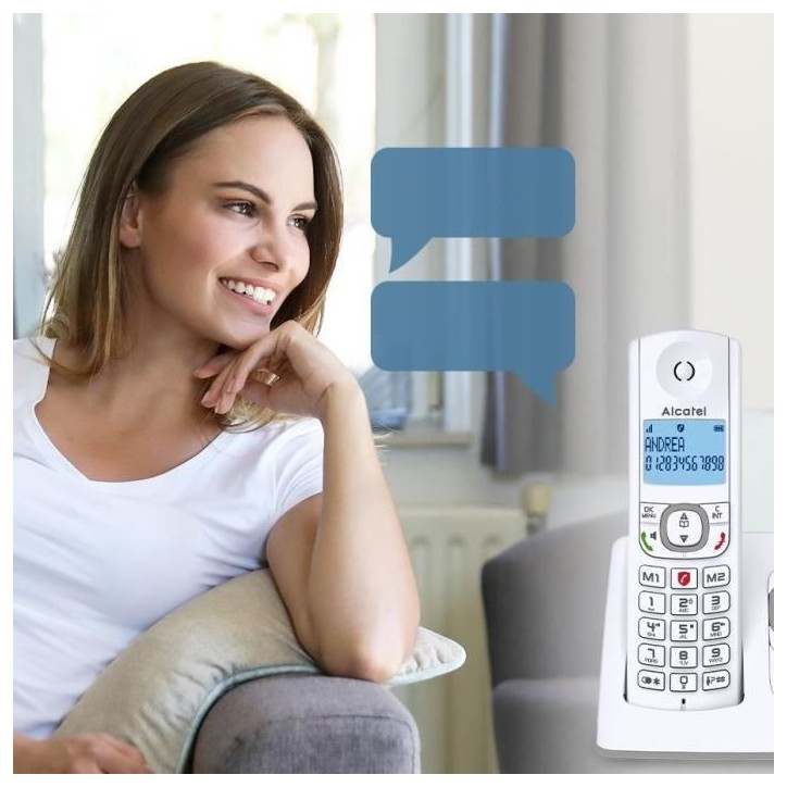 Téléphone sans fil - ALCATEL - F530 Voice - Répondeur, blocage d'appels, mains libres, 2 mémoires directes, Blanc/Gris Téléphone sans fil - ALCATEL - F530 Voice - Répondeur, blocage d'appels, mains libres, 2 mémoires directes, Blanc/Gris