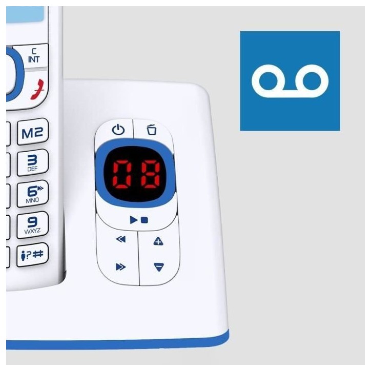 Téléphone sans fil - ALCATEL - F530 Voice - Répondeur, blocage d'appels, mains libres, 2 mémoires directes, Blanc/Bleu Téléphone sans fil - ALCATEL - F530 Voice - Répondeur, blocage d'appels, mains libres, 2 mémoires directes, Blanc/Bleu