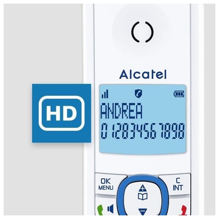 Téléphone sans fil - ALCATEL - F530 Voice - Répondeur, blocage d'appels, mains libres, 2 mémoires directes, Blanc/Bleu Téléphone sans fil - ALCATEL - F530 Voice - Répondeur, blocage d'appels, mains libres, 2 mémoires directes, Blanc/Bleu