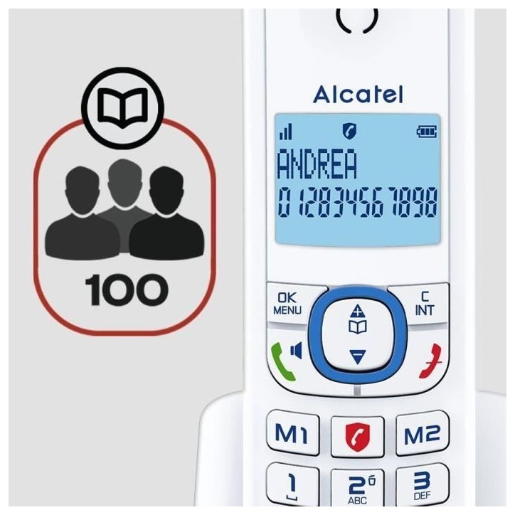 Téléphone sans fil - ALCATEL - F530 Voice - Répondeur, blocage d'appels, mains libres, 2 mémoires directes, Blanc/Bleu Téléphone sans fil - ALCATEL - F530 Voice - Répondeur, blocage d'appels, mains libres, 2 mémoires directes, Blanc/Bleu