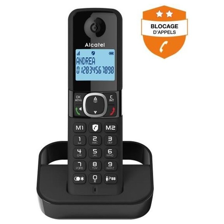 Téléphone fixe sans fil - ALCATEL - F860 solo noir - Sans répondeur
