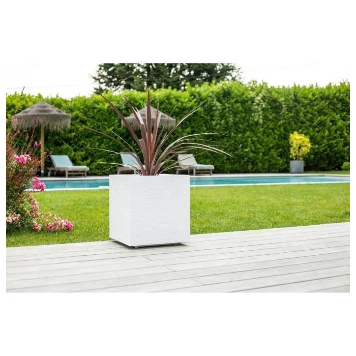 Bac a fleurs Carré 50 cm - EDA - Graphit - 57 L - 49,5 x 49,5 x H. 49,5 cm - Blanc cérusé