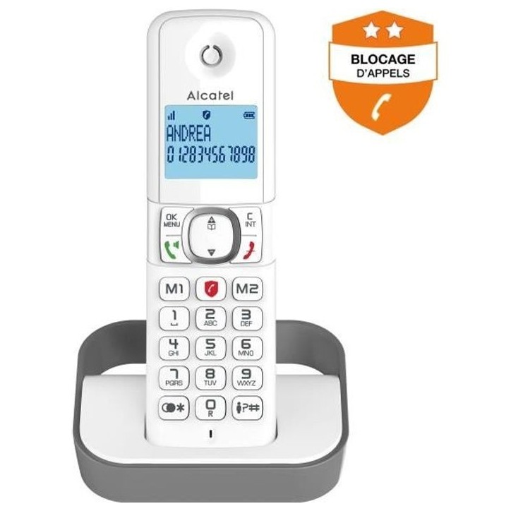 Téléphone fixe sans fil - ALCATEL - F860 solo gris - Blocage d'appels indésirables Téléphone fixe sans fil - ALCATEL - F860 solo gris - Blocage d'appels indésirables