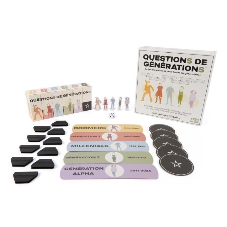 Questions de générations - 2000 questions et 100 défis amusants - Jeu de société - des 8 ans Questions de générations - 2000 questions et 100 défis amusants - Jeu de société - des 8 ans