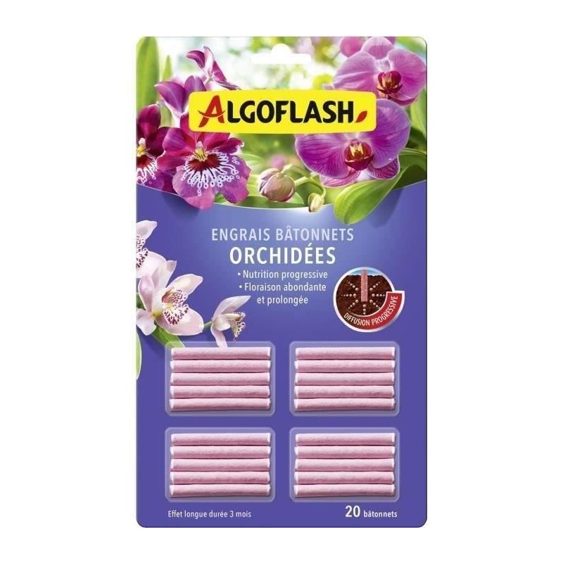 ALGOFLASH Engrais pour orchidées - 20 bâtonnets - Action jusqu'a 3 m ALGOFLASH Engrais pour orchidées - 20 bâtonnets - Action jusqu'a 3 m