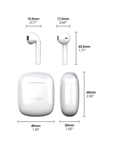 Ecouteurs sans fil Bluetooth - RYGHT - JANTA - Blanc