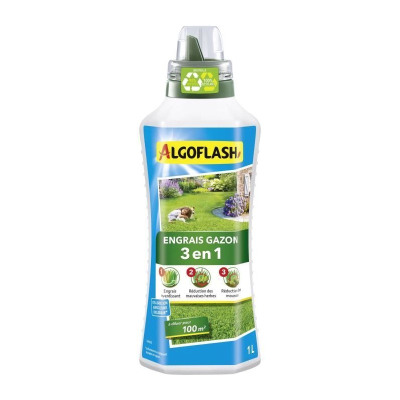ALGOFLASH Engrais Gazon Liquide 3 en 1 - Concentré 1 L ALGOFLASH Engrais Gazon Liquide 3 en 1 - Concentré 1 L
