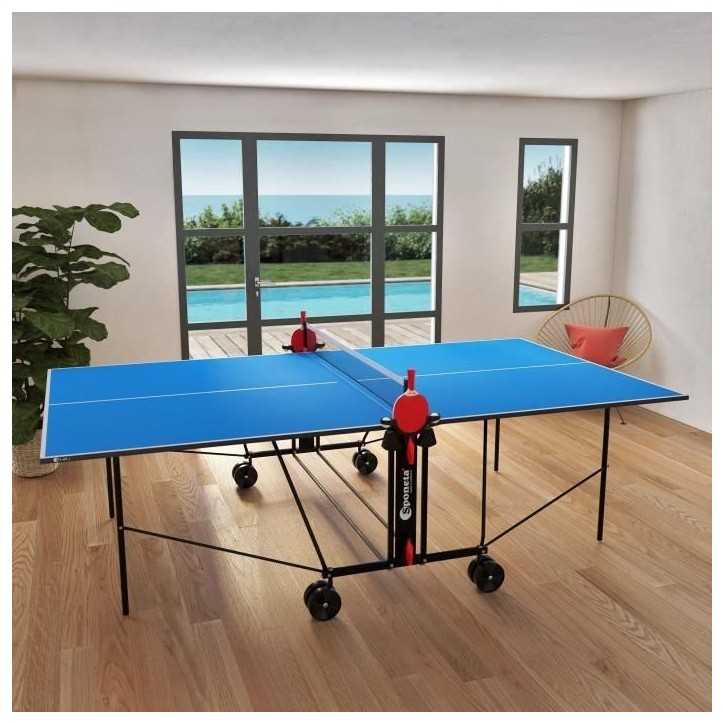 SPONETA - Table Tennis de Table - Table Ping Pong Compacte - Usage Intérieur - Bleu et noir