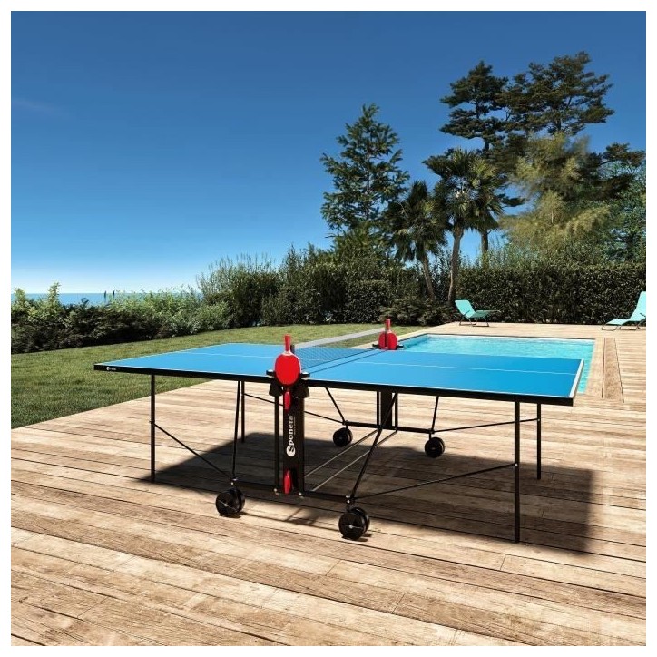 SPONETA - Table Tennis de Table - Table Ping Pong Compacte - Usage extérieur - Bleu et noir
