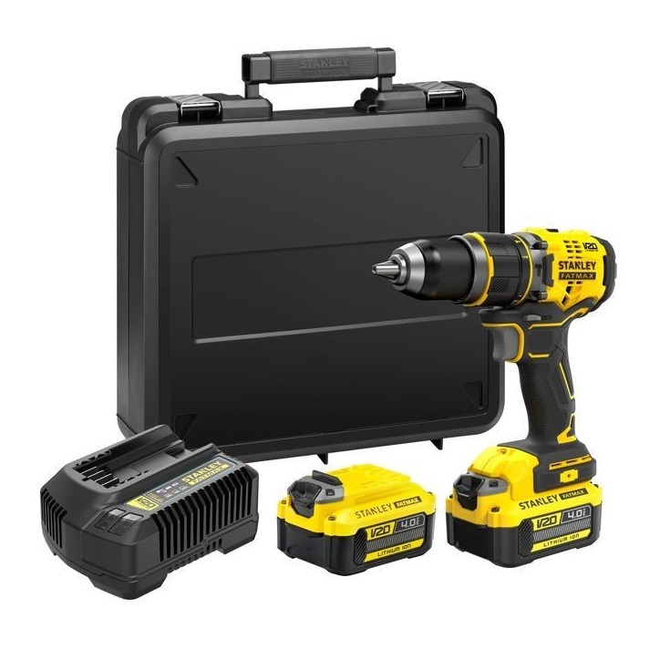 Stanley - V20 Perceuse visseuse a percussion 80 Nm BRUSHLESS - Lithium 18V - 2 batteries 4A - SFMCD721M2K-QW Stanley - V20 Perceuse visseuse a percussion 80 Nm BRUSHLESS - Lithium 18V - 2 batteries 4A - SFMCD721M2K-QW