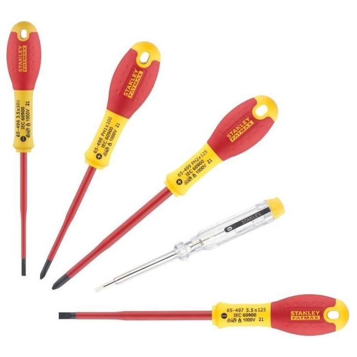 Jeu de 5 Tournevis - STANLEY FATMAX - XTHT0-62692 - Slim Isolés 1000V - Electricien + Phillips + Testeur