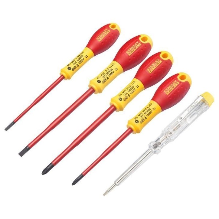 Jeu de 5 Tournevis - STANLEY FATMAX - XTHT0-62692 - Slim Isolés 1000V - Electricien + Phillips + Testeur