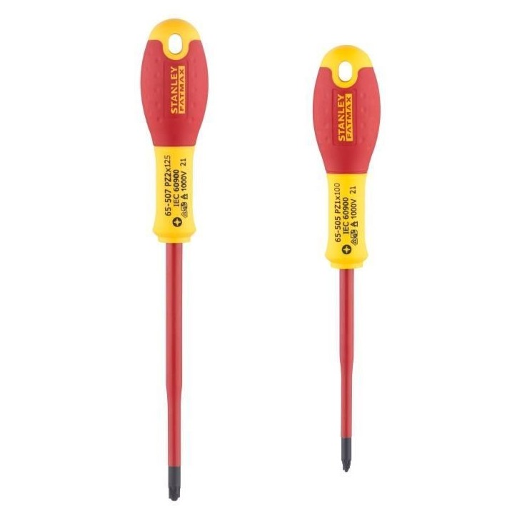 Jeu de 2 Tournevis - STANLEY FATMAX - FMHT0-62649 - Borniers Isolés 1000V - PZ1X100 + PZ2X125 Jeu de 2 Tournevis - STANLEY FATMAX - FMHT0-62649 - Borniers Isolés 1000V - PZ1X100 + PZ2X125