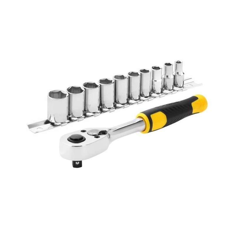 Jeu de cliquet et douilles STANLEY - Cliquet 72 dents 1/4' + 10 douill Jeu de cliquet et douilles STANLEY - Cliquet 72 dents 1/4' + 10 douill